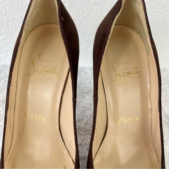 {Christian Louboutin} Bruges Brown Suede Platform Pumps, Size 37 - Picture 5 of 8